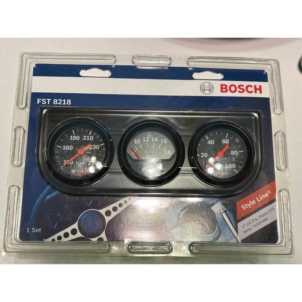 New Sealed Bosch Style Line 2" Triple Gauge Kit (Black) FST8218